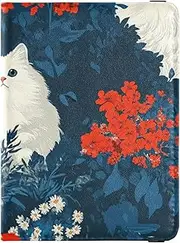 [Amooorous] Cartoon Cute White Cat Red Flowers Leather decorative Passport Holders Travel Documents Organizer Protector Wallet Passport Holder Lightweight, Cartoon cute white cat red flowers, 1 size