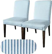 [Rockin Cushions] 100% Cotton Blue Ticking Stripe Dining Chair Covers, Compatible with IKEA Henriksdal, Set of 2- Custom-Fit, Durable, Machine-Washable Coastal-Farmhouse Slipcovers