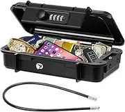 Portable Safe Box, Waterproof Anti-Theft Beach Travel Safe Box Combination Security Lockbox with Removable Wire Rope Portable Lock Box for Dorm, Hotel, Home, Office, Car