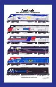 Amtrak 50th Anniv. Locomotives 11"x17" Poster 12"x18" mat Andy Fletcher signed