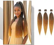 BillionHers Pre Stretched Braiding Hair 3 Pack Synthetic Yaki Hair Extensions for Braiding Knotless Braids 26 Inches 3 Tone Ombre Braiding Hair (Natural Black, Dark Brown and Honey Blonde (1B/30/27)
