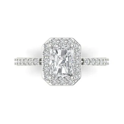 1.97ct Emerald Round Halo Engagement Anniversary Promise Ring 14k White Gold