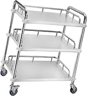 Generic 3-Tier Stainless Steel Trolley, 45 X 35 X 86 Cm, Multifunctional, with Wheels, for Home and Professional Use.