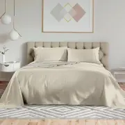 Royal Comfort Kensington 1200TC 100% Cotton Stripe Bed Sheet Set - Double Bed, Beige - Double