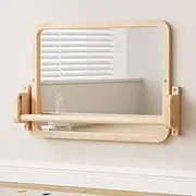 Woodtoe Montessori Mirror with Bar, Baby Pull to Stand Toys, Natural Wooden Frame & Baby Pull Up Bar, Adjustable Infant Coordination Small Mirror, Montessori Furniture for Toddler 6-18 Months