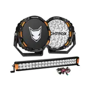 LIGHTFOX OSRAM 9" LED Driving Lights + 20" Dual Row LED Light Bar + Wiring Kit