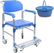 Mobile Toilet Chair Folding Rolling Shower Bedside Commode Shower Chair Wheelchair with Commode Shower Chair with Wheels for Senior and Disabled