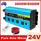 3000W 6000W Pure Sine Wave Power Inverter DC 24V to 240V 4USB 4AC Remote Control