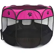 PET Portable Foldable Pet Dog Cat Playpen Crates Kennel,Removable Zipper Top, Indoor and Outdoor Use (Rose)