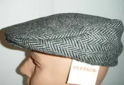 STETSON wool blend herringbone DRIVING Cap Hat MEDIUM New