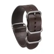 22mm Quick Release Genuine Leather Watch Band W Silver Metal Buckle, Dark Brown