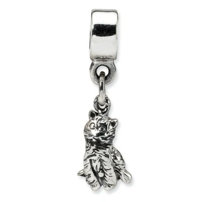 Cat Dangle Kids Bead .925 Sterling Silver Antique Finish Reflection Beads