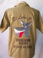Vintage USA El Lobo USAAF Airforce Pilot Nose Art Tour Shirt Donkey Rockabilly