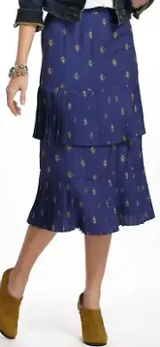 Plenty By Tracy Reese Chandra Midi Skirt Size 8 Blue Motif NW ANTHROPOLOGIE Tag