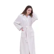 Nevenka Warm Soft Plush Robe with Pockets for Unisex-White