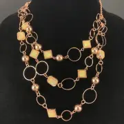 Kohls Metal Necklace Copper Tone Triple Strand Chain with Pearlescent Stones