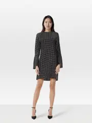 Black Silk Polkadot Long Sleeve Dress