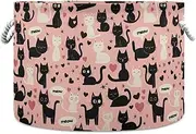 Cartoon Cute White Black Cats Pink storage basket foldable and waterproof clothes hamper with sturdy handle bag solutions camping for toy room garage