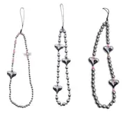 Cute Heart Round Beaded Phone Charm Keychain Backpack Beads Phone Chain Keychain