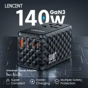 140W Gan Universal Travel Adapter with 1USB-A Ports 3 Type C Fast Charging Power