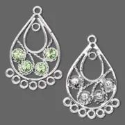 2 Antiqued Silver Teardrop Earring Connector Made with Swarovski Peridot Crystal