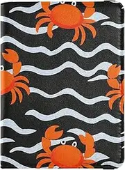 [Amooorous] Cartoon Orange Crab Wave Pattern Leather decorative Passport Card Holder Cover Combo Travel Documents Organizer Protector Wallet Passport Holder Lightweight, cartoon orange crab wave pattern, 1 size