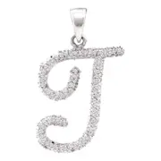 14k White Gold Round Diamond Cursive T Letter Pendant 1/6 Cttw