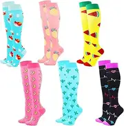 [Zingso] 6 Pairs of Compression Socks for Men and Women, 20-25 mmHg Colourful Compression Socks Support Socks for Running Sports Flight Travel, Mix colour