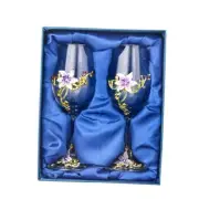 Wine Glasses Set of 2, Handcrafted Enamel Flower Red White Wine Glasses Purple