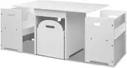 Keezi Kids Table and Chairs with Storage Box, Children Study Chair Desks Dining Tables Drawing Eating Painting Learning Activity Play Setting Home Living Room Bedroom Outdoor Furniture, Durable White
