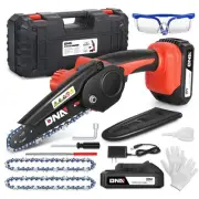 20V Cordless Rechargeable Red Mini Chain Saw Set w/ 6" Chainsaw 2 Extra Chains