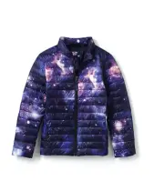 LANDS END Kids Down Alternative ThermoPlume Outer Space Galaxy Jacket - Girls XL