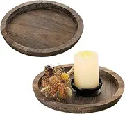 2 Pack Rustic Round Wood Trays, Multi-Purpose Storage Organizer, Bathroom Tray Countertop, Farmhouse Kitchen Tray, Boho Home Decor for Living Room, Bedroom, Office ﻿