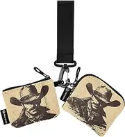 [Caihoyu] West Cowboy Dual Wristlet Wallets for Women Slim Detachable Zipper Cash Coin Purse with Wristle Strap for Women Men 2 Pcs, Multicolor, 4.13"(L) x 3.5"(W), Travel Accessory