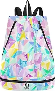 Yoogain Cartoon Diamonds Twinkle Light Color Drawstring string bags hiking sports backpack with Wet Dry Compartments, Cartoon Diamonds Twinkle Light Color, 1 size