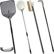 Pizza Oven Tool Set 14" Square Pizza Peel 9" Round Pizza Spatula 49" Cleaning Rake 43" Clean Copper Brush Removable Long Handle Homemade Pizza Gift Hook