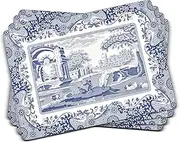 [Spode] Blue Italian Collection Placemats | Set of 4 | Heat Resistant Mats | CorkBacked Board | Hard Placemat Set for Dining Table | Measures 15.7 x 11.7