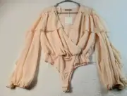 Skylar Rose Bodysuits Womens Medium Light Pink Wrap V Neck Long Sleeve Pull On