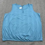 Lane Bryant Womens Teal Blue Ribbed Stretch Elastic Hem Tank Top Plus Size 26/28