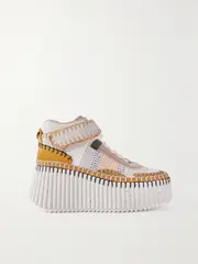 [Chloé] Chloé - + Net Sustain Nama Leather-trimmed Embroidered Suede And Recycled-mesh Platform Sneakers - Light brown - IT41 IT 41 Brown