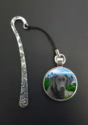 Black Labrador Pendant Metal Bookmark Birthday Reading Gift N742