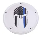 Custom Engraving Spartan Blue Line Derby Cover Chrome Harley Davidson Softail