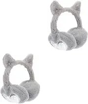 [SHERCHPRY] Bunny Ears Headband 2pcs Headband Outdoor Cat Furry Plush Heart Anti-cold for Kitten Bunny Cold Rabbit Boysgrey Warm Kid Unisex Practical Foldable Cover Sleeve Lunar Grey Protectors Warmer