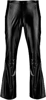 [Rswnyirn] Men's Metallic 70's High Waist American Retro Hippie Flare Pants Bell Bottom Trousers