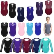 Girls Kids Unitard Athletic Bodysuit Mesh Splice Ballet Dance Leotard Jumpsuits