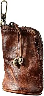 [Yzikema] 1 Pcs Leather Mini Medieval Pouch Keychain, Coin Organizer, Change Holder, Card Case, Brown, 3.94”x 2.36”x 2.16”, Medieval Retro Classic Style