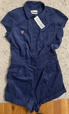 URBAN OUTFITTERS blue corduroy short sleeve shorts romper size large l NWT
