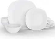 Dinnerware Set, 18-Piece Opal Dishes Sets Service for 6,Square Plates and Bowls