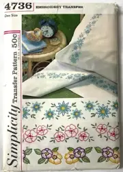 SIMPLICITY 4536 TRANSFER EMBROIDERY Pattern UNUSED One Size Pillows Sheets Decor