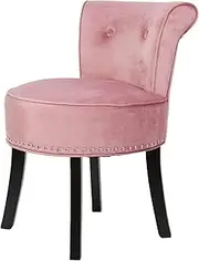 Pink Velvet Vanity Stool with Wood Legs Bedroom Dressing Stool Chair Girls Makeup Dressing Stool with High Backrest and Comfortable Sponge Seat,Women Vanity Chair